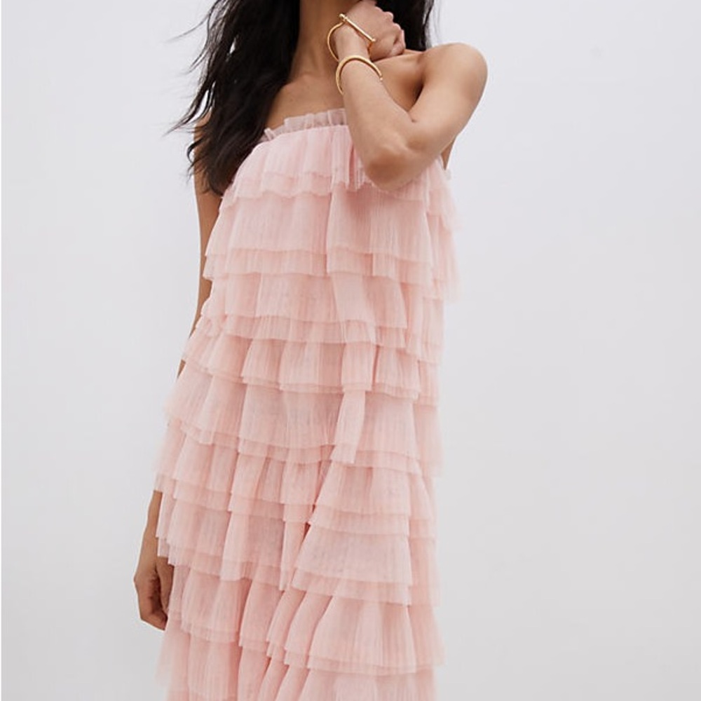 New Anthropologie Eva Franco Victoire tiered tulle strapless Pink Ruffle Dress 6